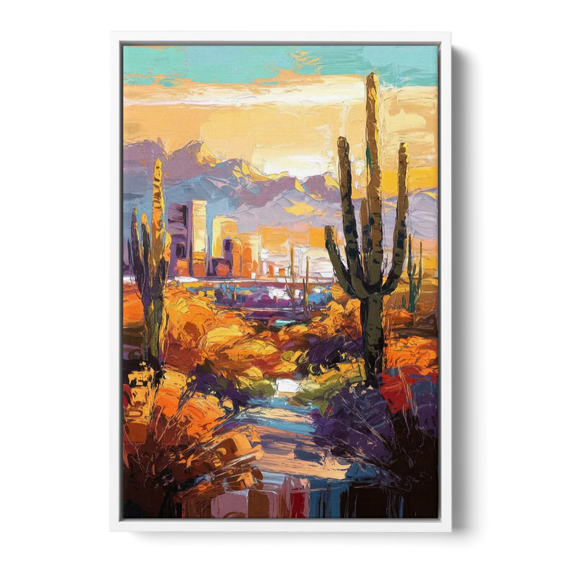 Phoenix Vibrant Urban Desert Front - White Canvas Wall Art