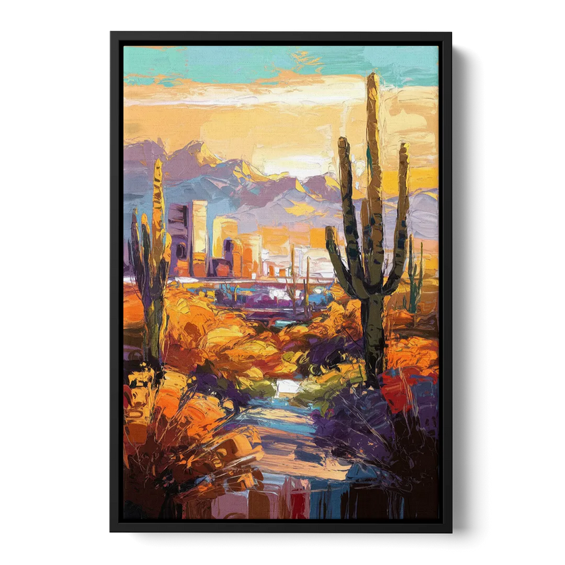 Phoenix Vibrant Urban Desert Front - Black Canvas Wall Art