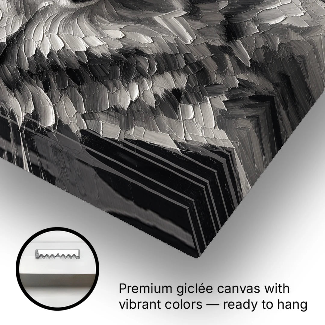 Piercing Gaze Black and White Wolf - Canvas Wall Art - Gallery Wrap Corner