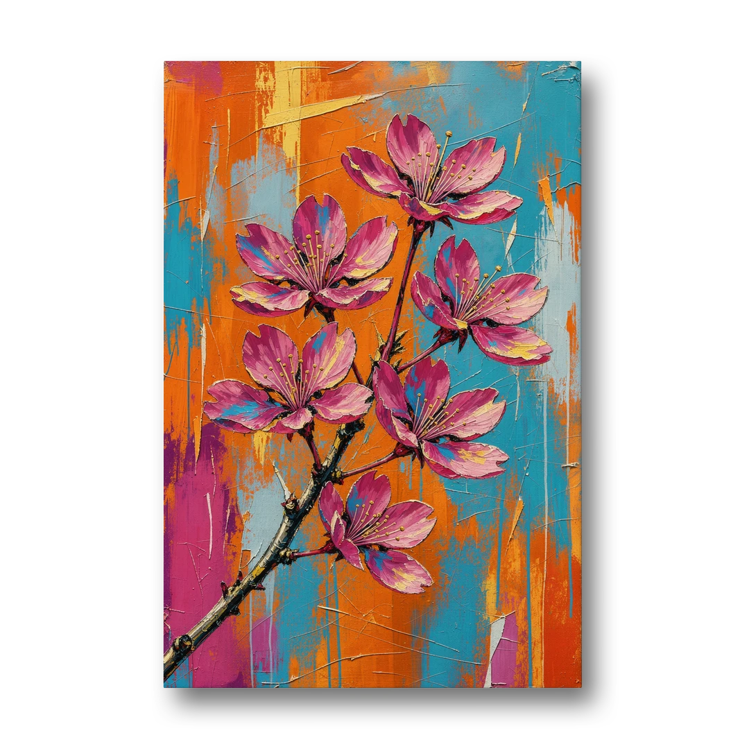 Pink Cherry Blossom Painting in Blazing Color - Canvas Wall Art - Front
