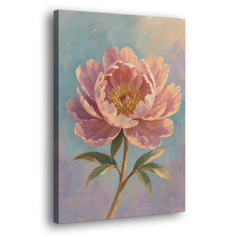 Pink Peony Painting in Sunset Light - Canvas Wall Art