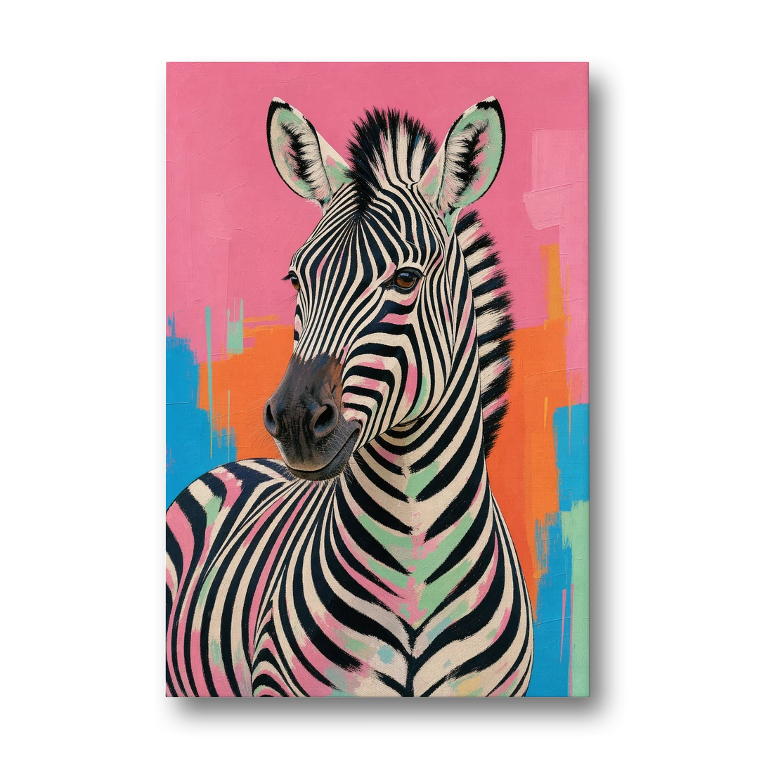 Pink Zebra Sideways Glance - Canvas Wall Art - Front