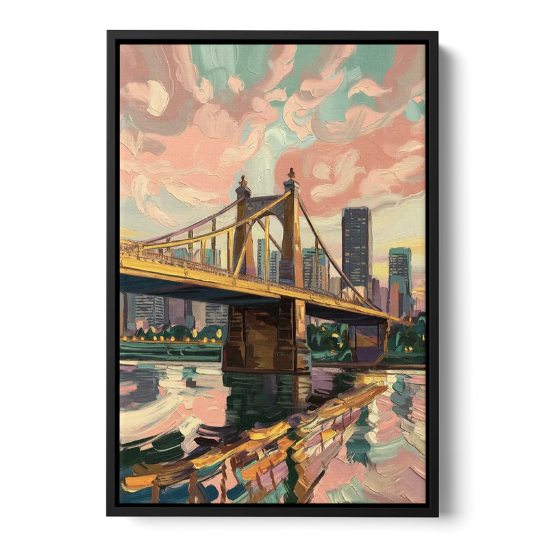 Pittsburgh Bridges and Rivers Front - Black Canvas Wall Art