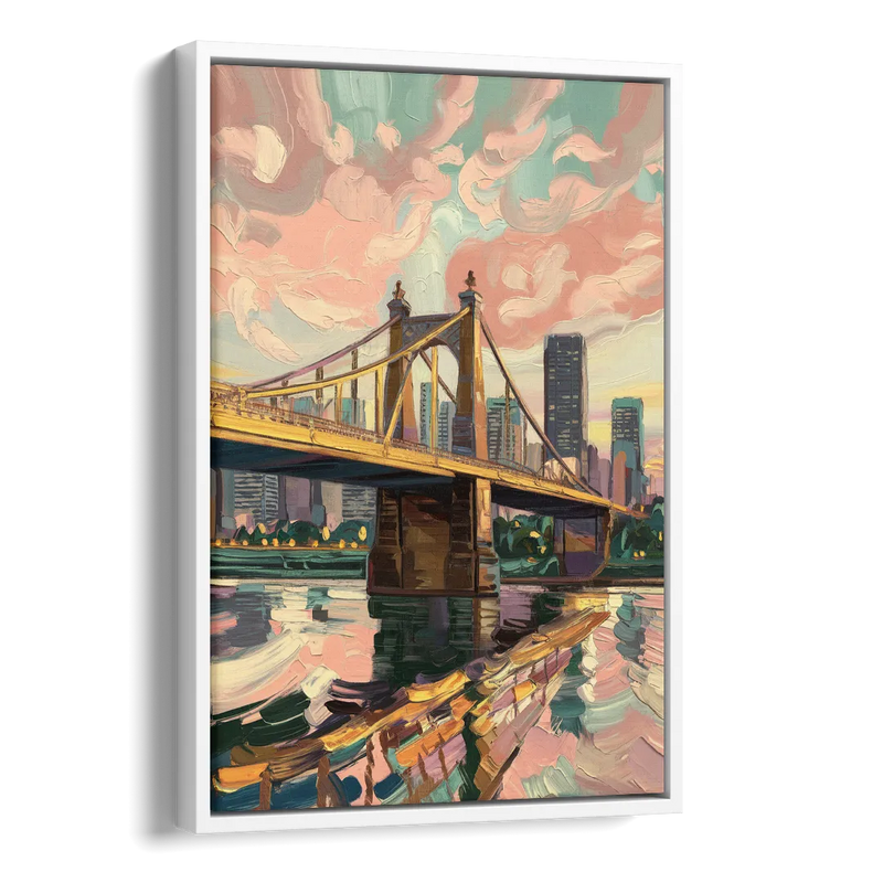 Pittsburgh Bridges and Rivers Side - White Canvas Wall Art
