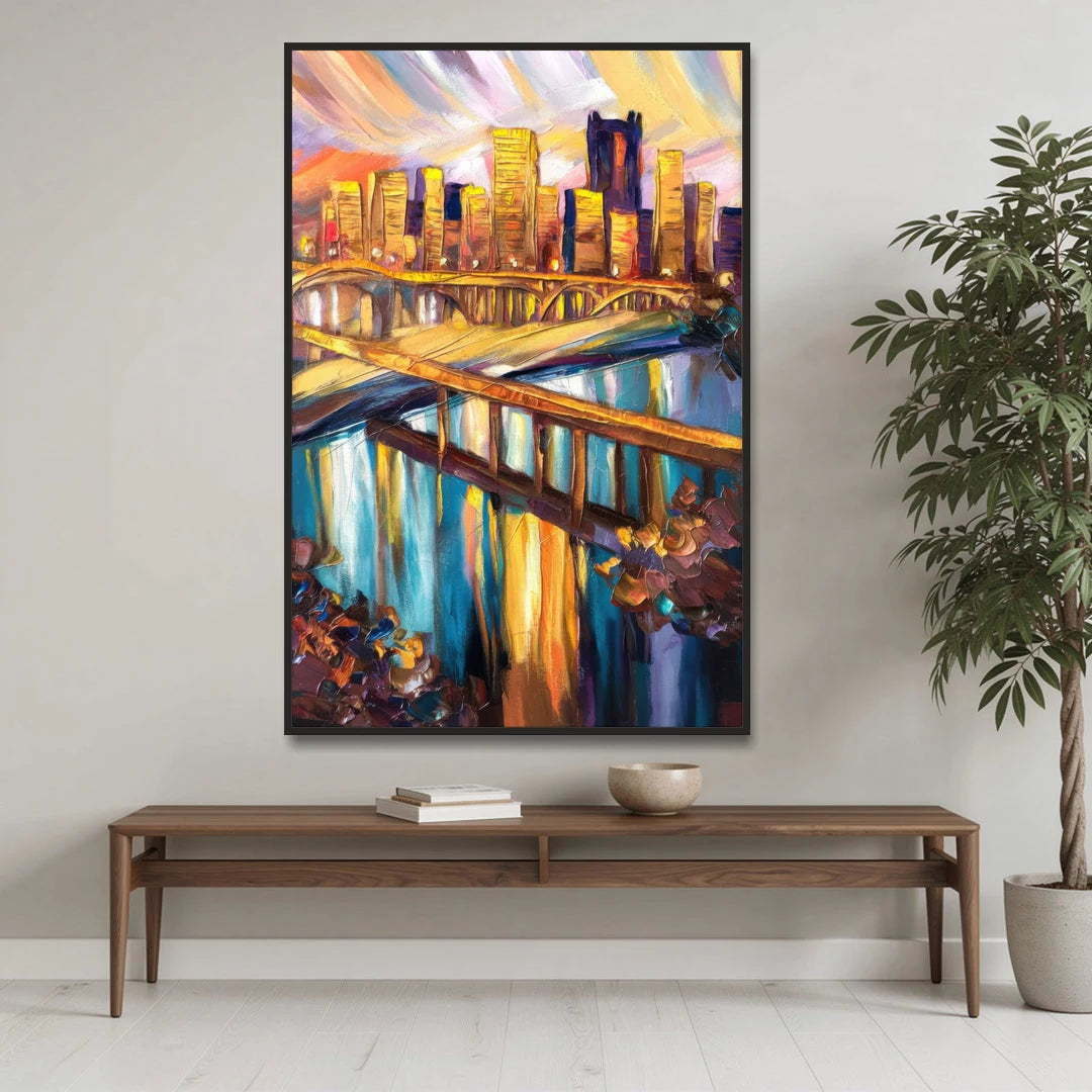 Pittsburgh Downtown Cityscape - Black Framed Canvas Wall Art - Coffee Table - 40x60