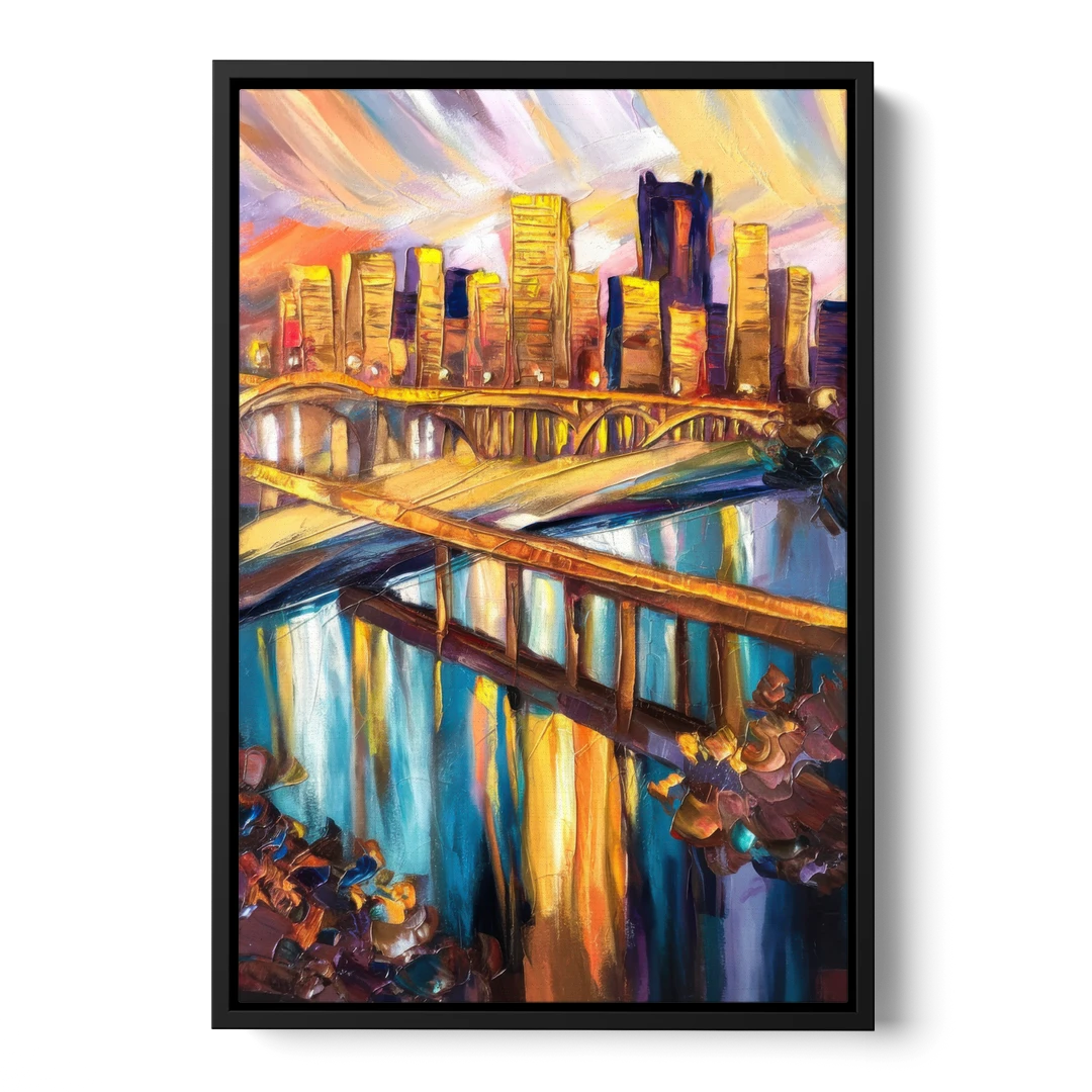 Pittsburgh Downtown Cityscape - Black Framed Canvas Wall Art - Front
