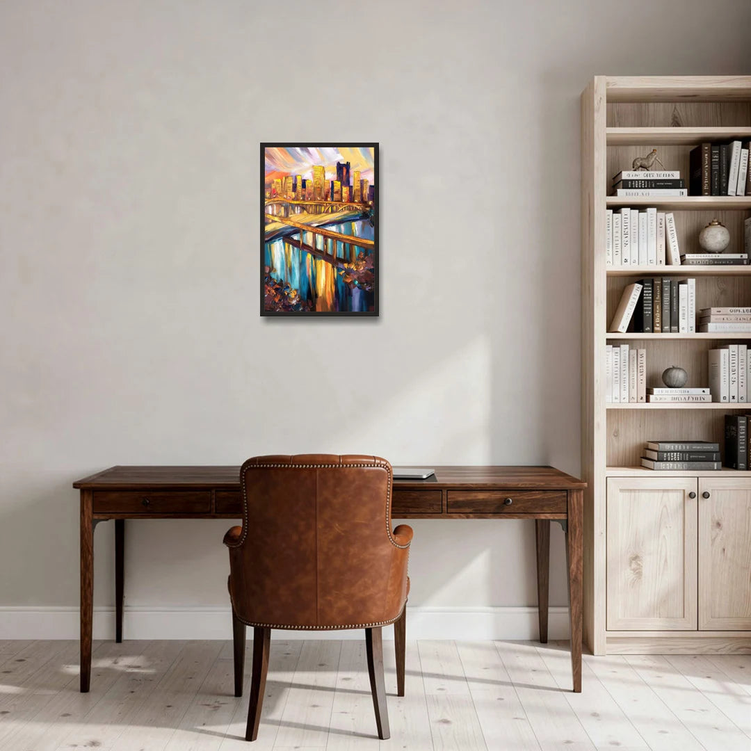 Pittsburgh Downtown Cityscape - Black Framed Canvas Wall Art - Office - 16x24