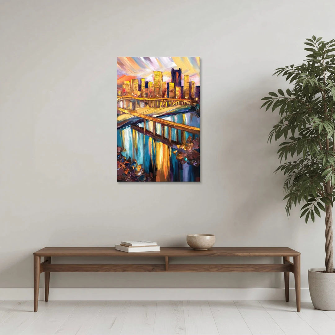 Pittsburgh Downtown Cityscape - Canvas Wall Art - Coffee Table - 24x36