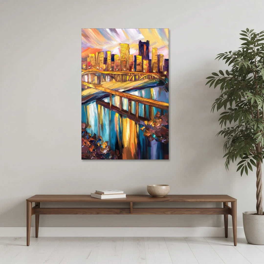 Pittsburgh Downtown Cityscape - Canvas Wall Art - Coffee Table - 32x48