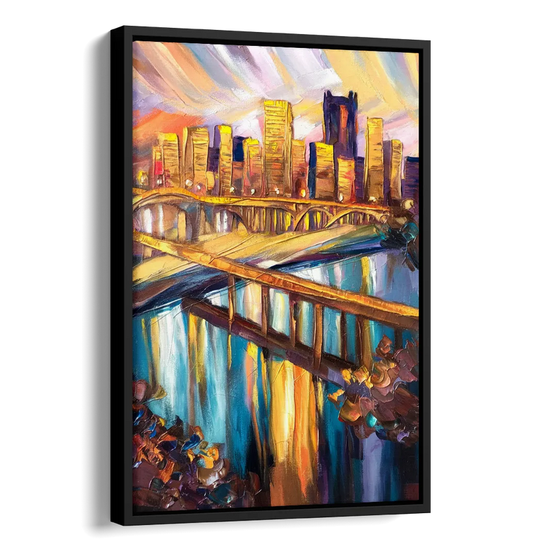 Pittsburgh Downtown Cityscape Side - Black Canvas Wall Art