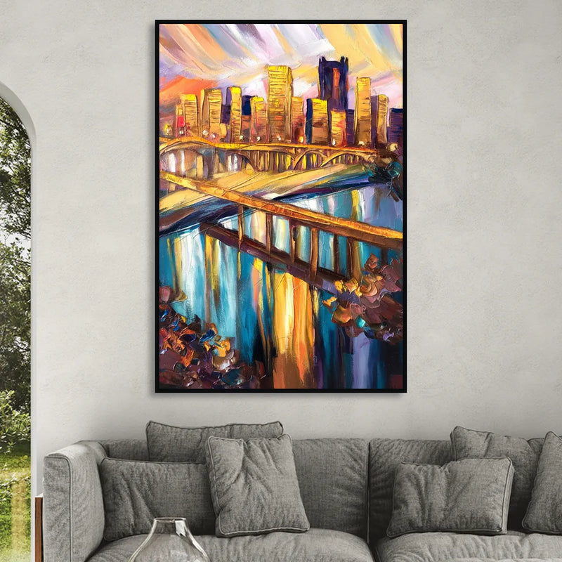 Pittsburgh Downtown Cityscape Sitting Room - Black Canvas Wall Art