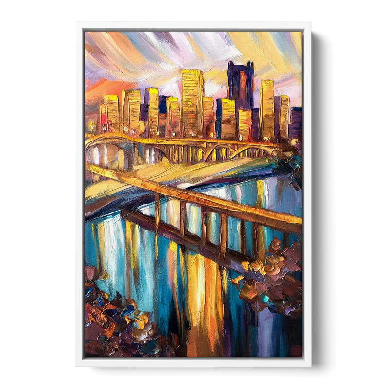 Pittsburgh Downtown Cityscape Front - White Canvas Wall Art