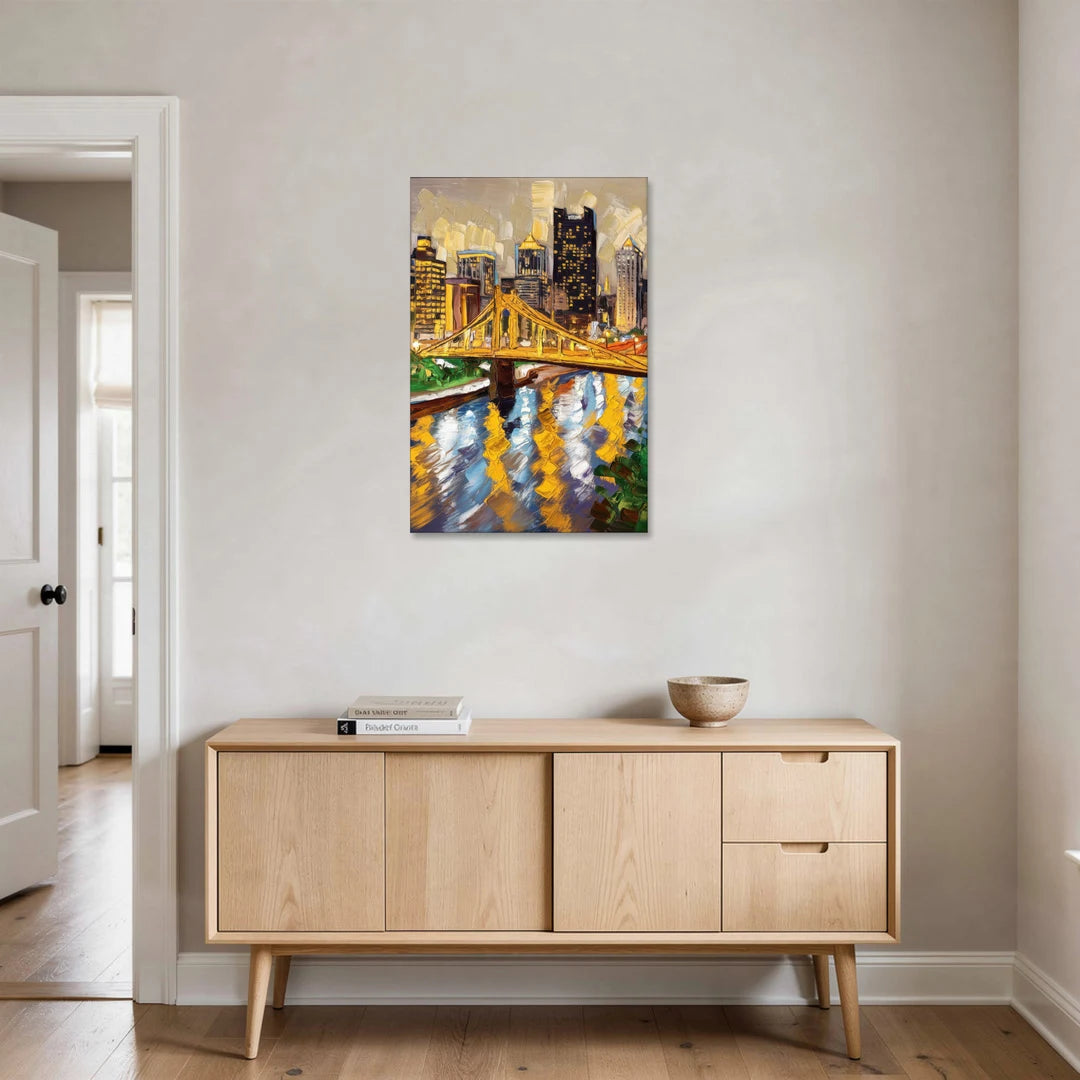 Pittsburgh Downtown Lights - Canvas Wall Art - Coffee Table - 24x36