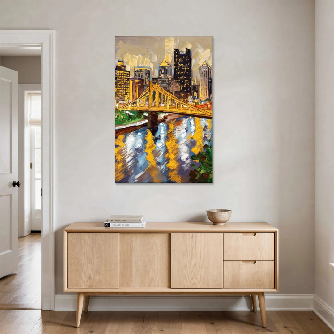 Pittsburgh Downtown Lights - Canvas Wall Art - Coffee Table - 32x48