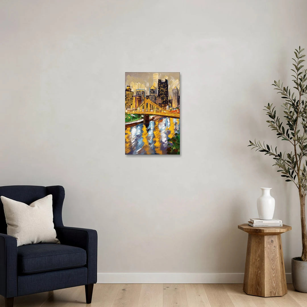 Pittsburgh Downtown Lights - Canvas Wall Art - Sofa - 16x24