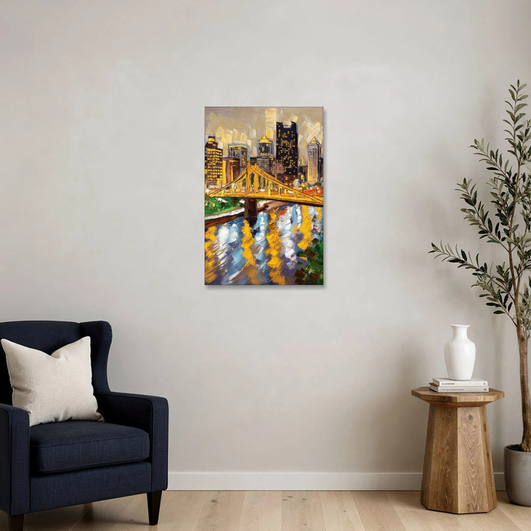 Pittsburgh Downtown Lights - Canvas Wall Art - Sofa - 20x30