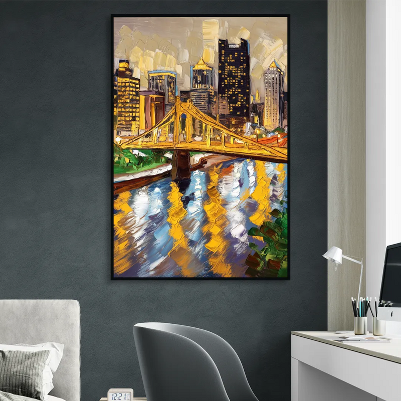 Pittsburgh Downtown Lights Sitting Room - Black Canvas Wall Art