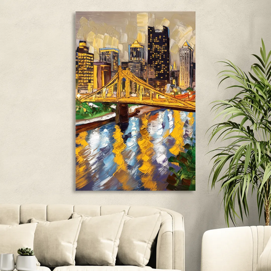 Pittsburgh Downtown Lights Living Room - Canvas Wall Art