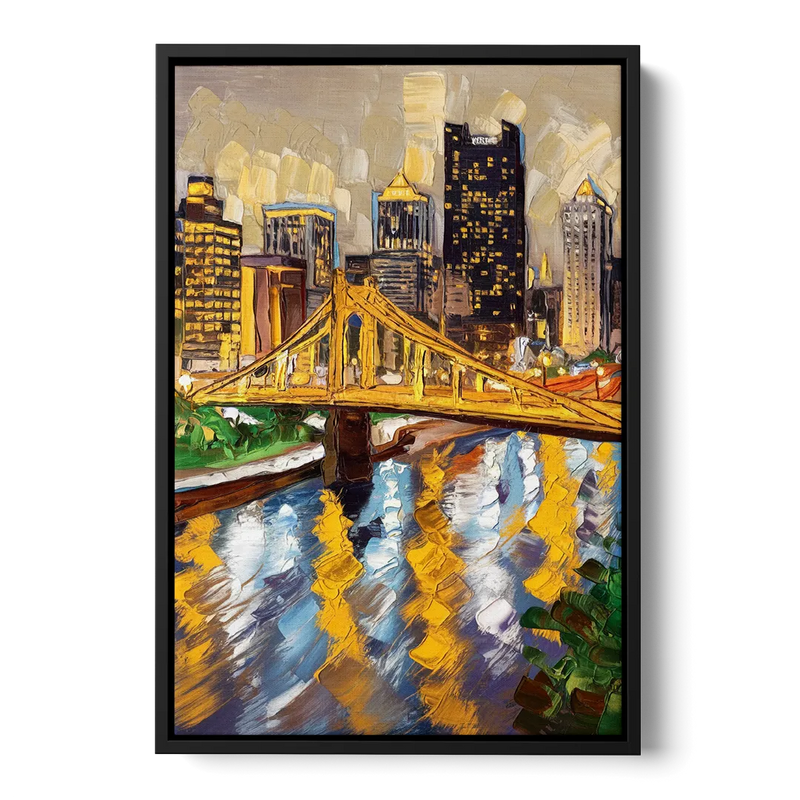 Pittsburgh Downtown Lights Front - Black Canvas Wall Art