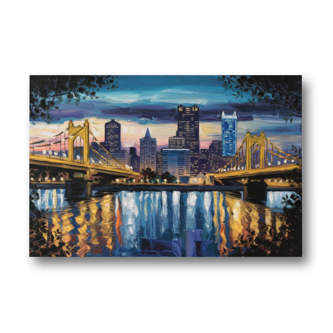 Pittsburgh Downtown Lights at Night - Canvas Wall Art - Front
