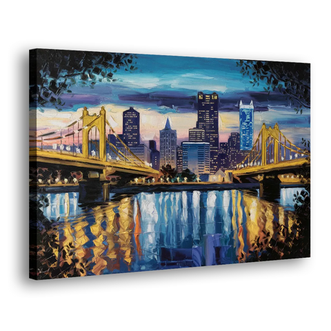 Pittsburgh Downtown Lights at Night - Canvas Wall Art