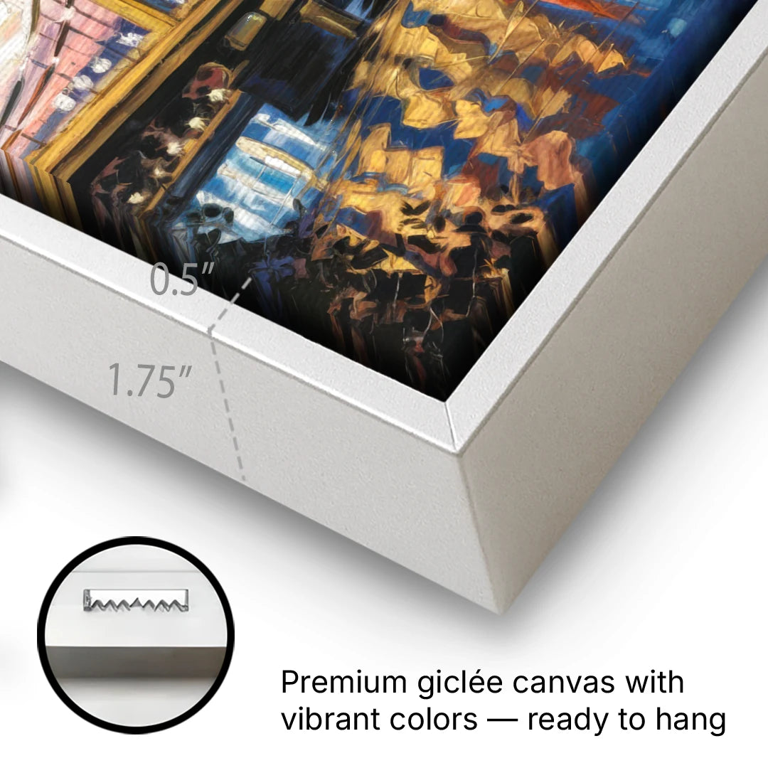 Pittsburgh Downtown Lights at Night - White Framed Canvas Wall Art - Gallery Wrap Corner