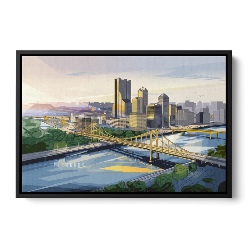 Pittsburgh Golden Triangle View Front - Black Canvas Wall Art