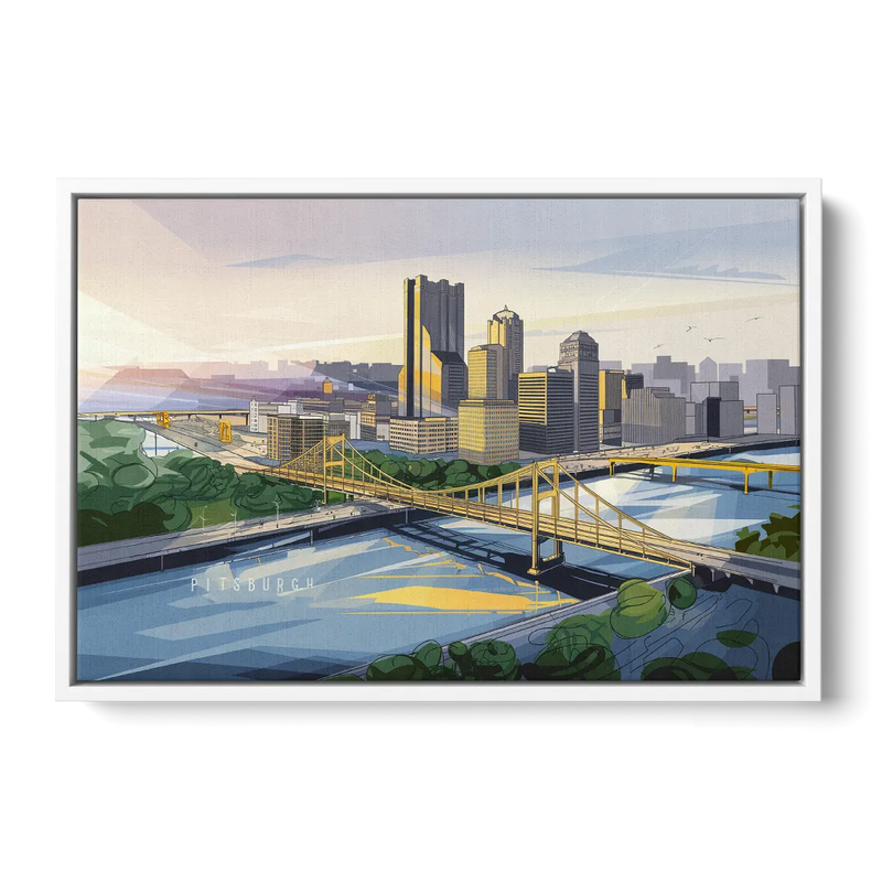 Pittsburgh Golden Triangle View Front - White Canvas Wall Art
