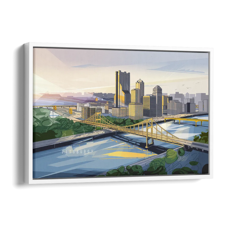 Pittsburgh Golden Triangle View Side - White Canvas Wall Art
