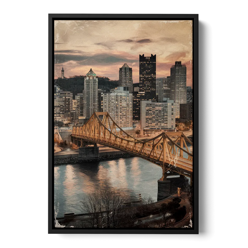 Pittsburgh Historic Landmarks Front - Black Canvas Wall Art