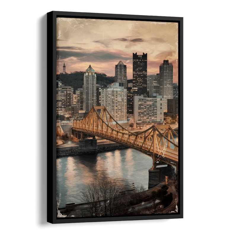 Pittsburgh Historic Landmarks Side - Black Canvas Wall Art