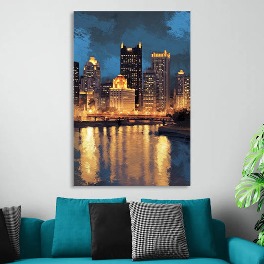 Pittsburgh Nighttime Glow Living Room - Canvas Wall Art