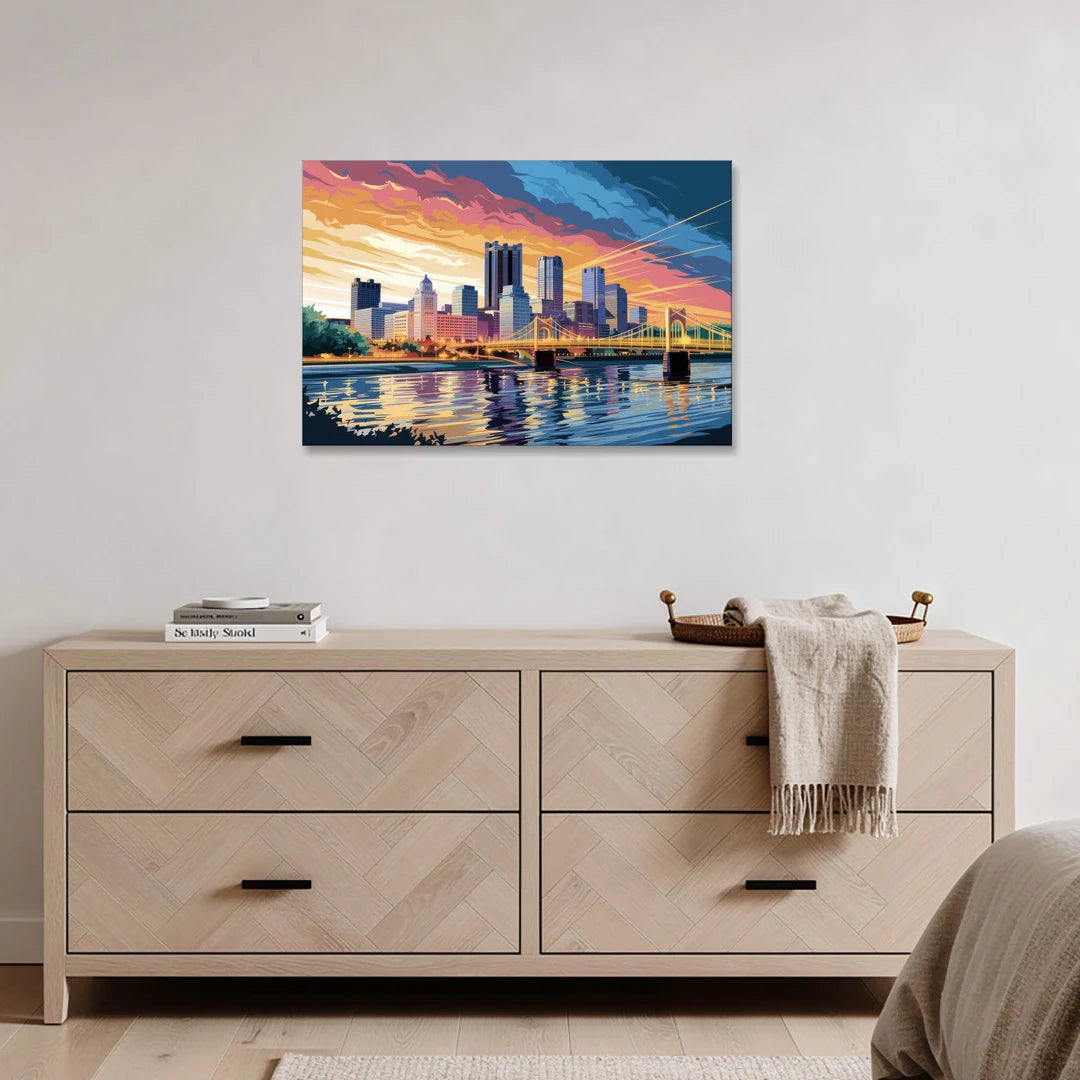 Pittsburgh Skyline At Sunset - Canvas Wall Art - Coffee Table - 36x24