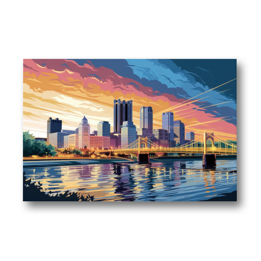Pittsburgh Skyline At Sunset - Canvas Wall Art - Front