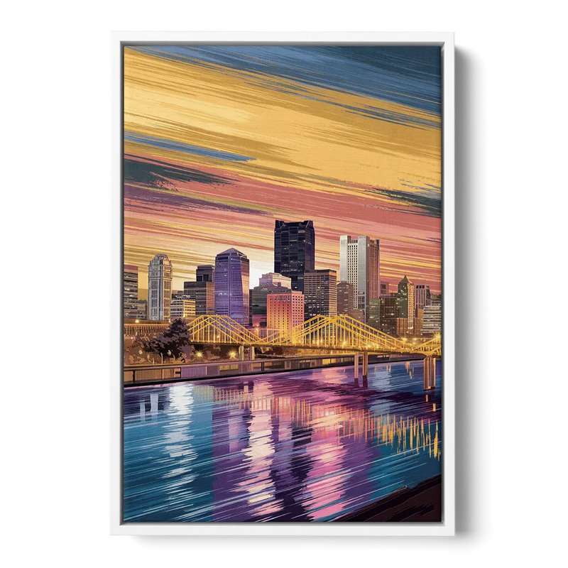 Pittsburgh Skyline Reflection Front - White Canvas Wall Art