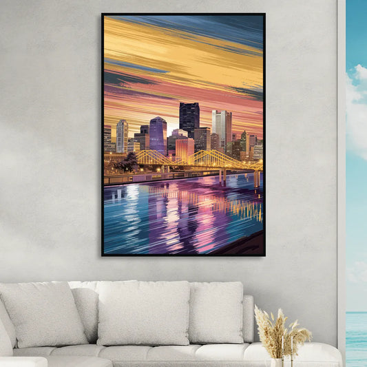 Pittsburgh Skyline Reflection Living Room - Black Canvas Wall Art
