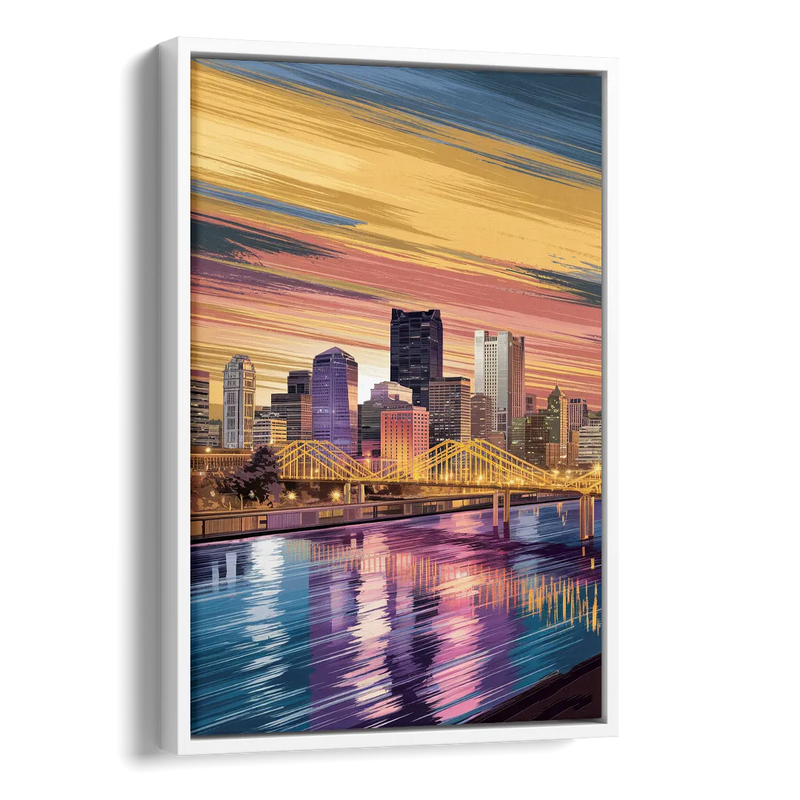 Pittsburgh Skyline Reflection Side - White Canvas Wall Art