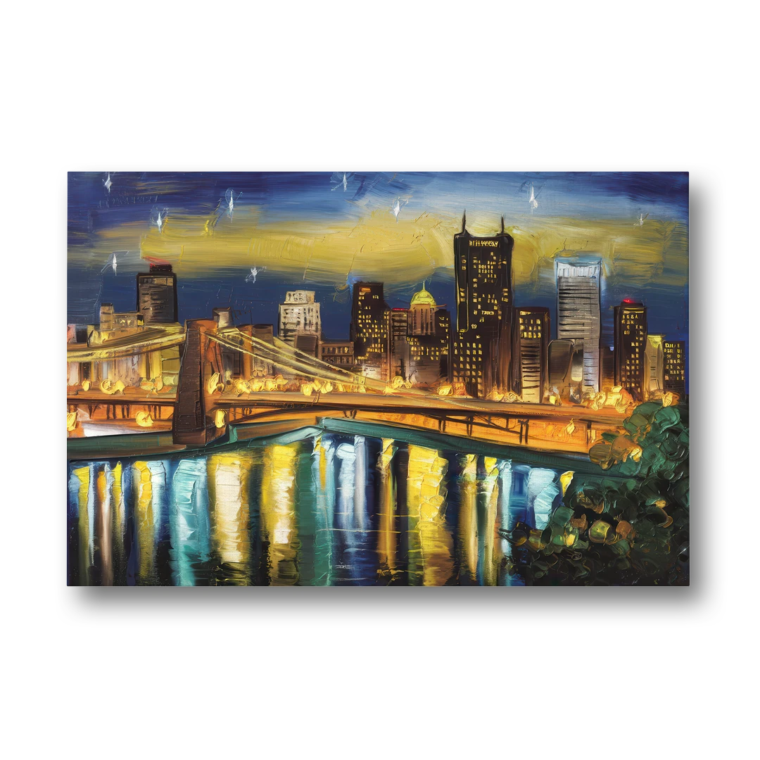 Pittsburgh Skyline With Rivers - Canvas Wall Art - Front