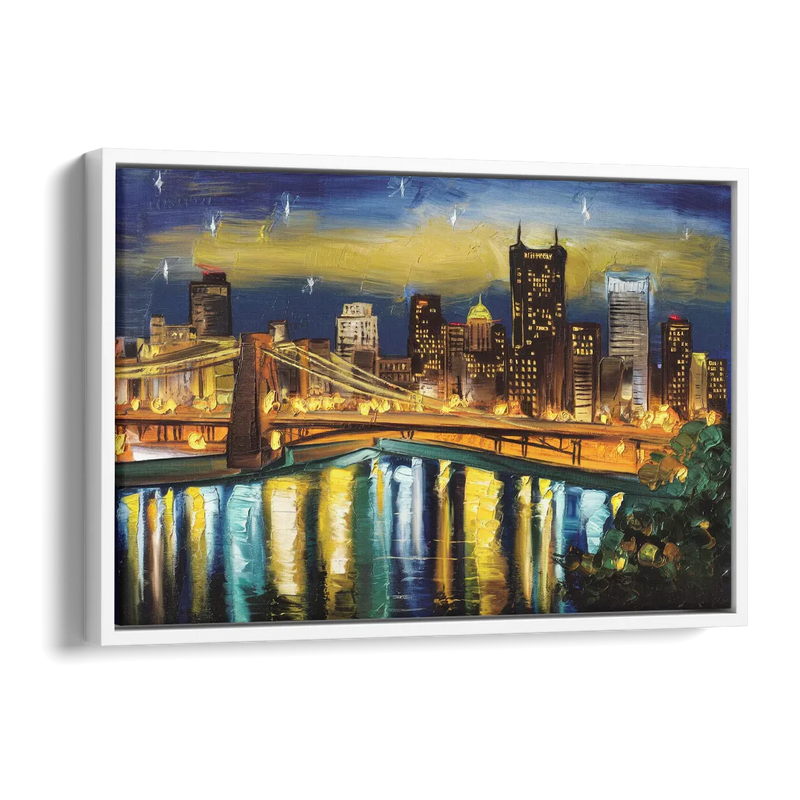 Pittsburgh Skyline With Rivers Side - White Canvas Wall Art
