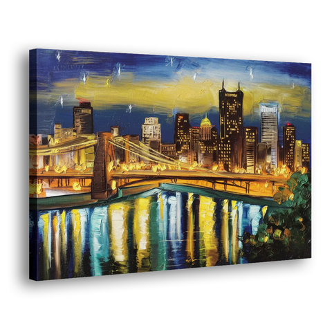 Pittsburgh Skyline With Rivers - Canvas Wall Art