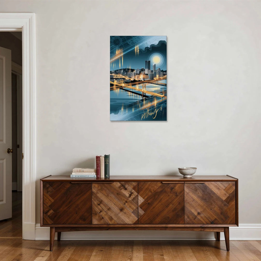 Pittsburgh Skyline and Map - Canvas Wall Art - Coffee Table - 24x36