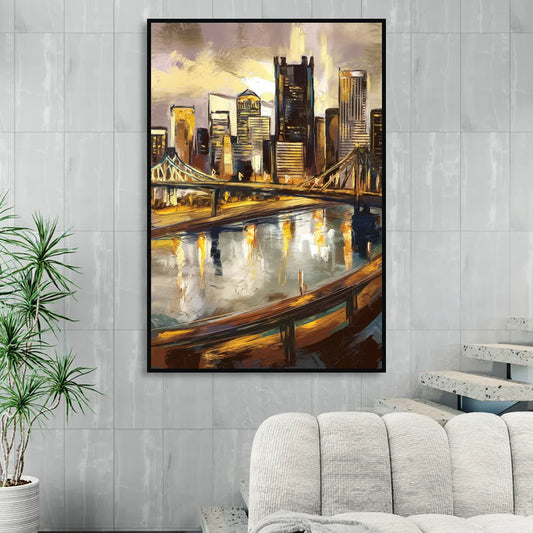 Pittsburgh Steel City Vibes Living Room - Black Canvas Wall Art
