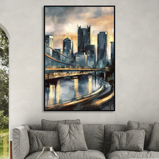 Pittsburgh Urban Aesthetic Living Room - Black Canvas Wall Art