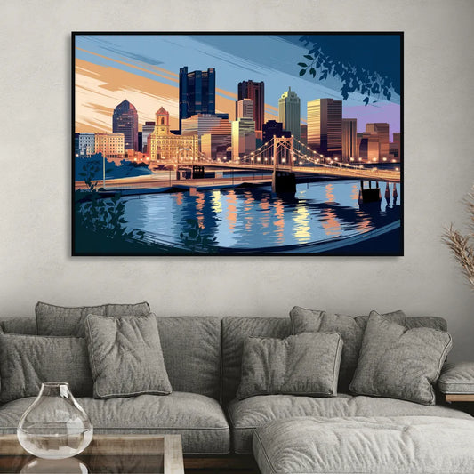 Pittsburgh Urban Aesthetic View Living Room - Black Canvas Wall Art