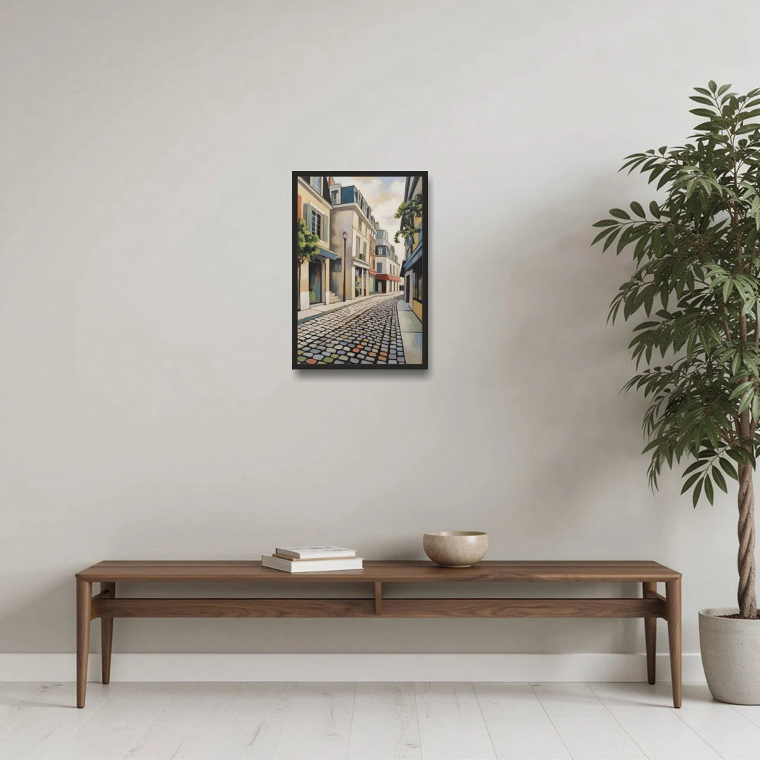 Place Royale Cobblestones - Black Framed Canvas Wall Art - Coffee Table - 16x24
