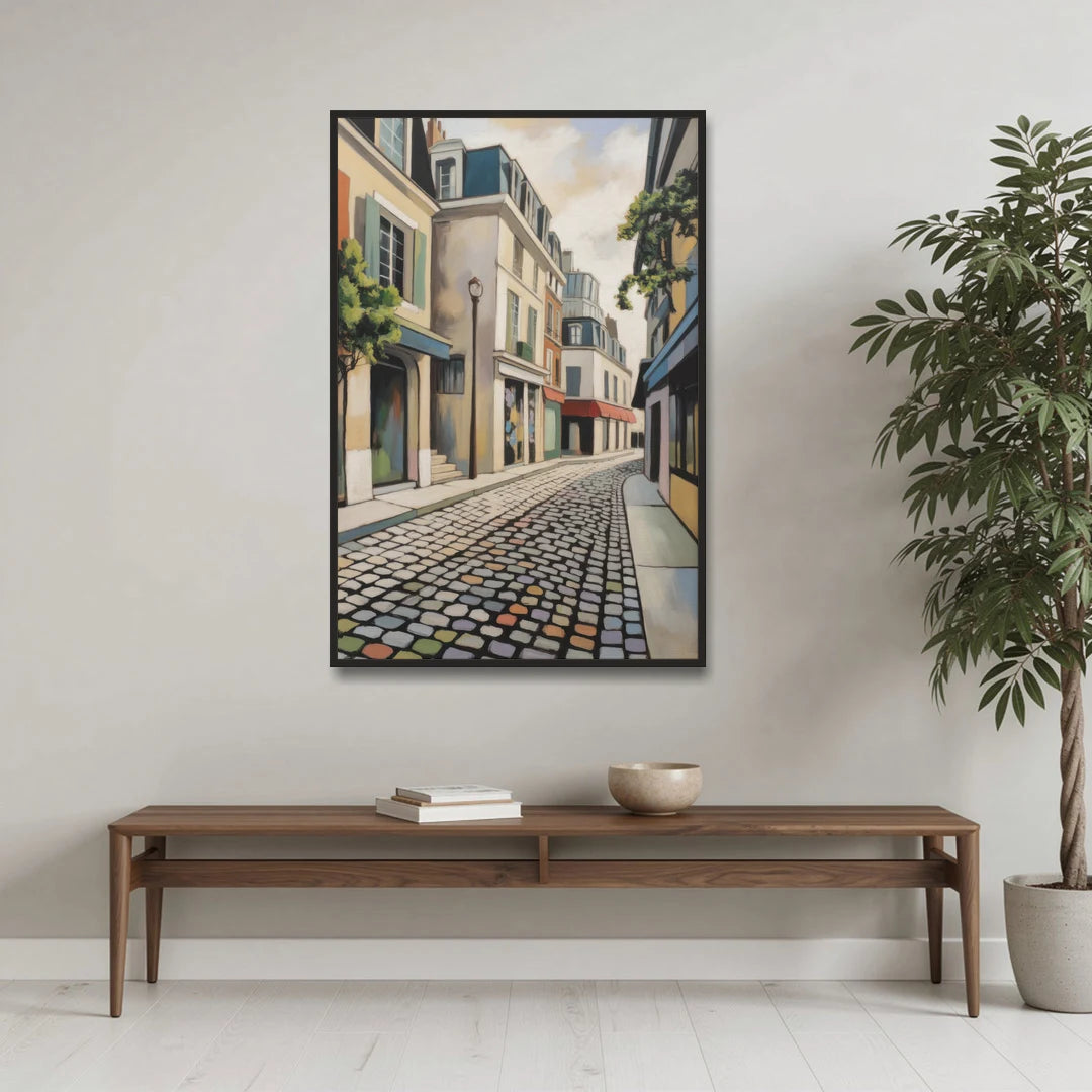 Place Royale Cobblestones - Black Framed Canvas Wall Art - Coffee Table - 32x48
