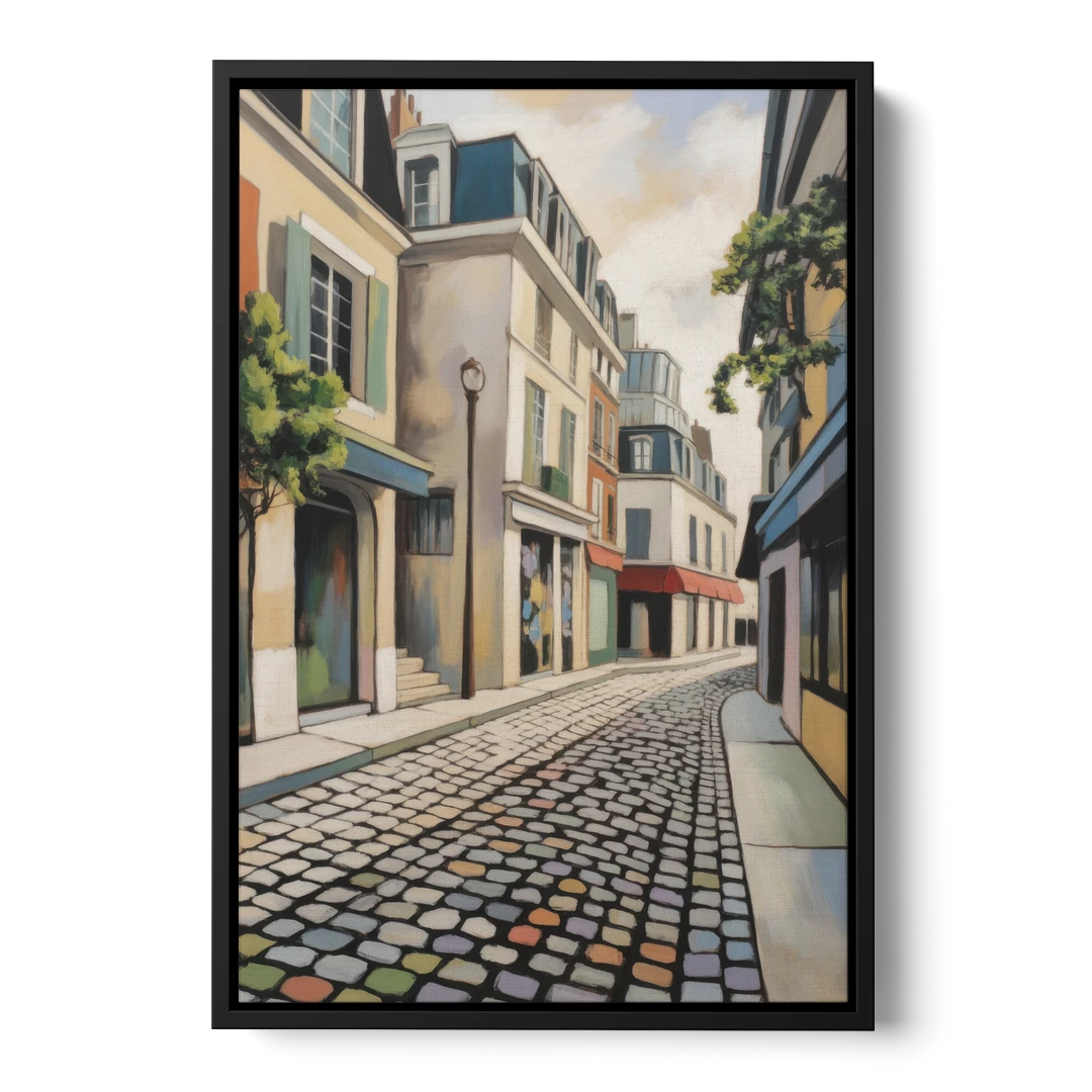 Place Royale Cobblestones - Black Framed Canvas Wall Art - Front
