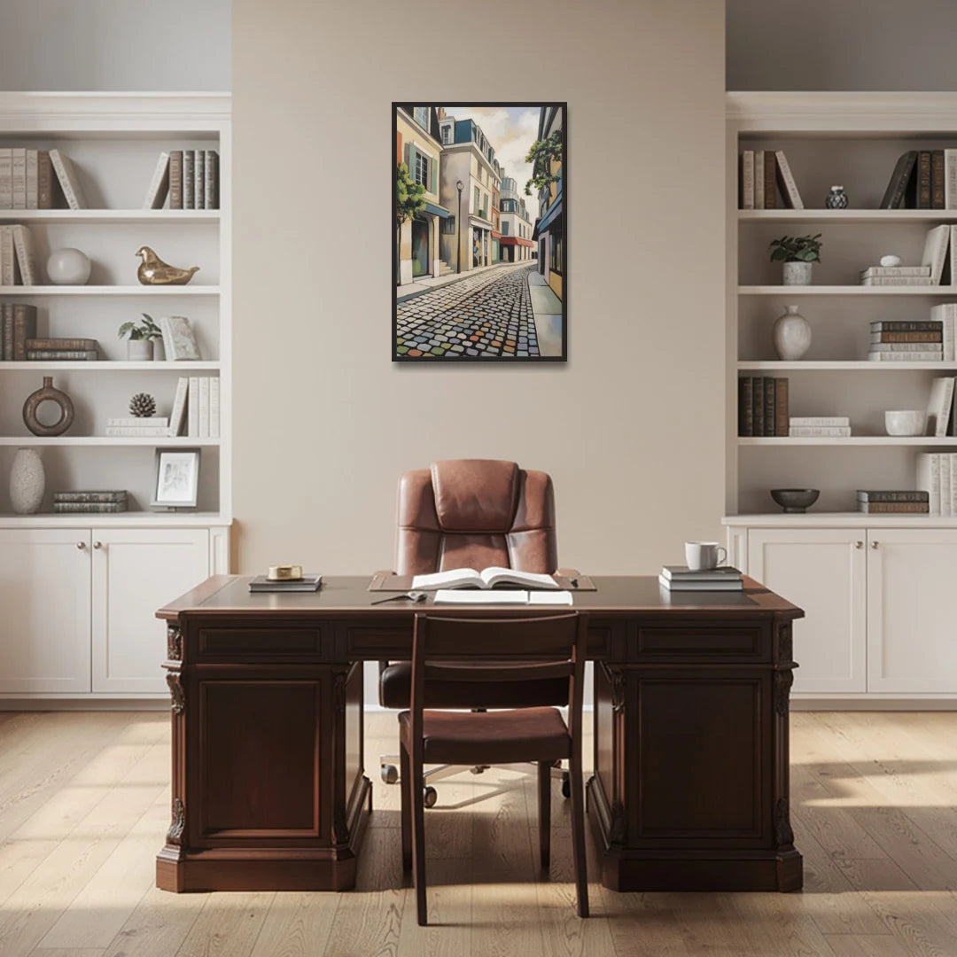 Place Royale Cobblestones - Black Framed Canvas Wall Art - Office - 24x36