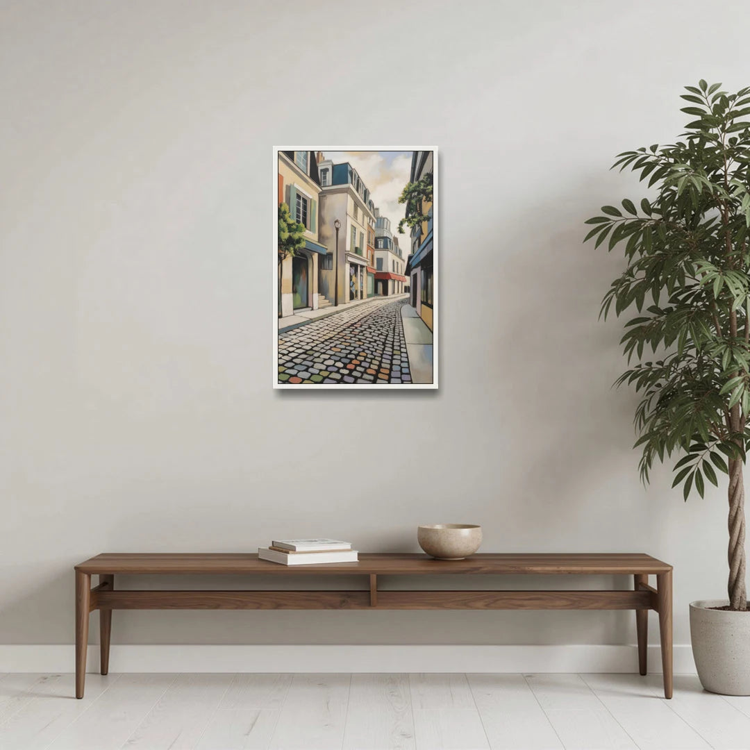 Place Royale Cobblestones - White Framed Canvas Wall Art - Coffee Table - 20x30