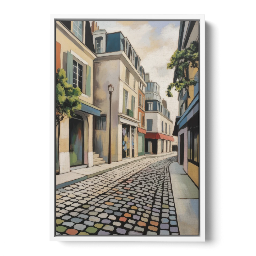 Place Royale Cobblestones - White Framed Canvas Wall Art - Front